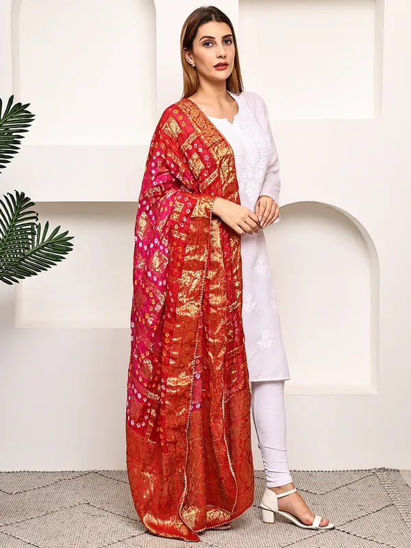 Red_Banarasi_Silk_Hand_Tie-Dye_Bandhej_Dupatta
