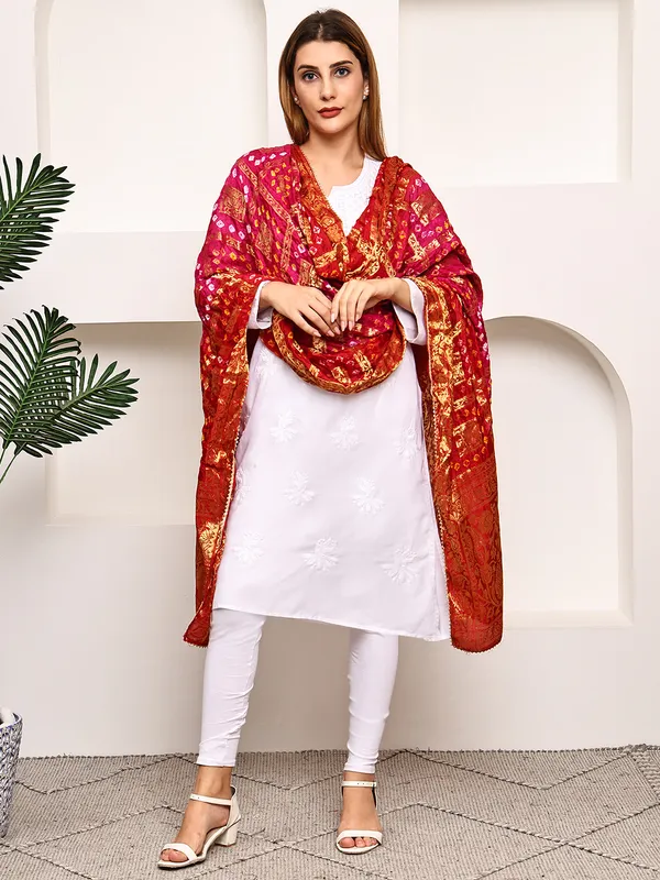 Red_Banarasi_Silk_Hand_Tie-Dye_Bandhej_Dupatta