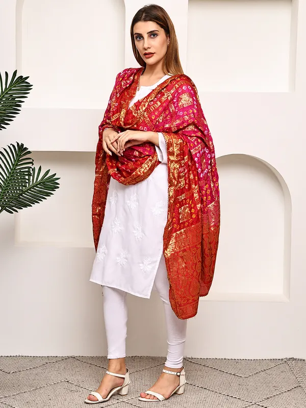 Red_Banarasi_Silk_Hand_Tie-Dye_Bandhej_Dupatta