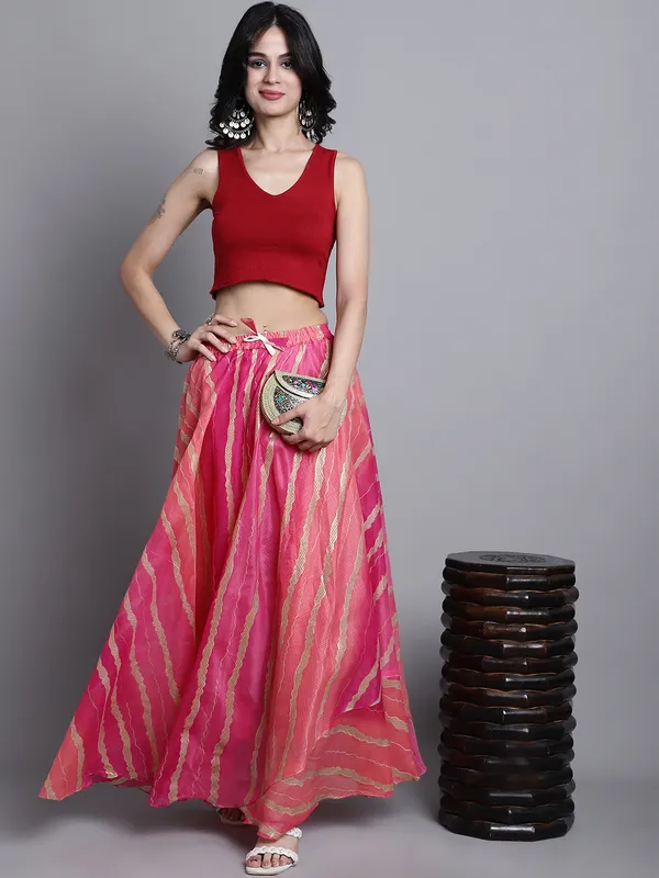 Magenta_Cotton_Kota_Doriya_Printed_Casual_Skirt_For_Women