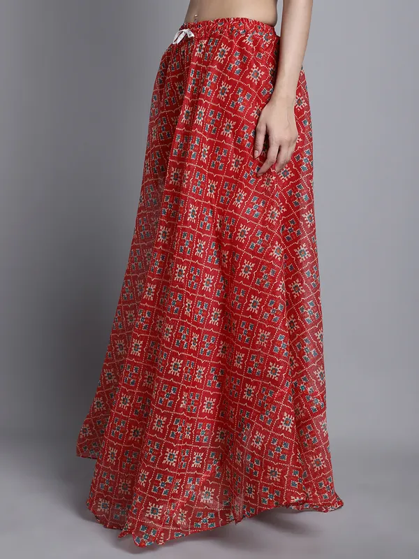 Red_Cotton_Kota_Doriya_Printed_Casual_Skirt_For_Women