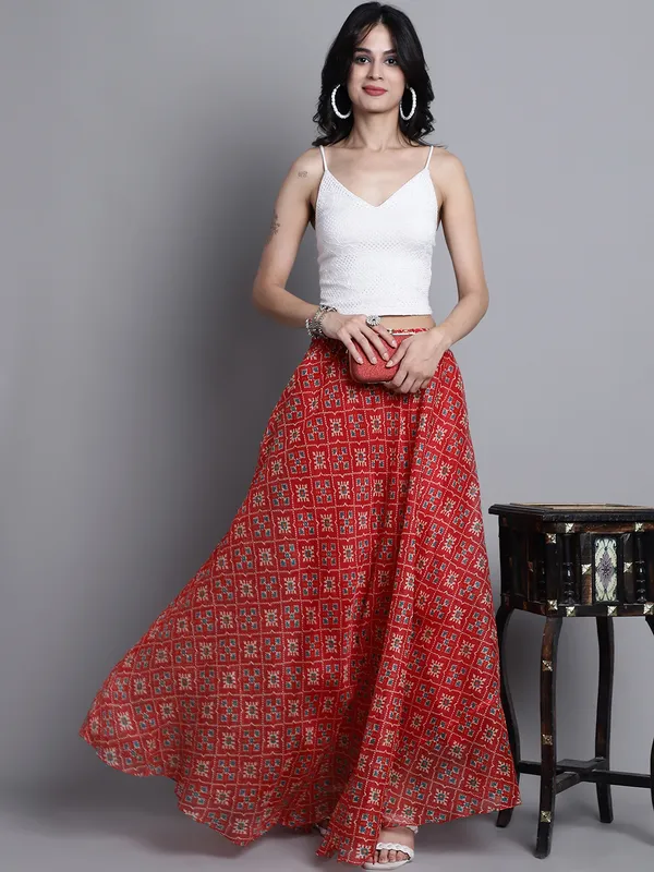 Red_Cotton_Kota_Doriya_Printed_Casual_Skirt_For_Women