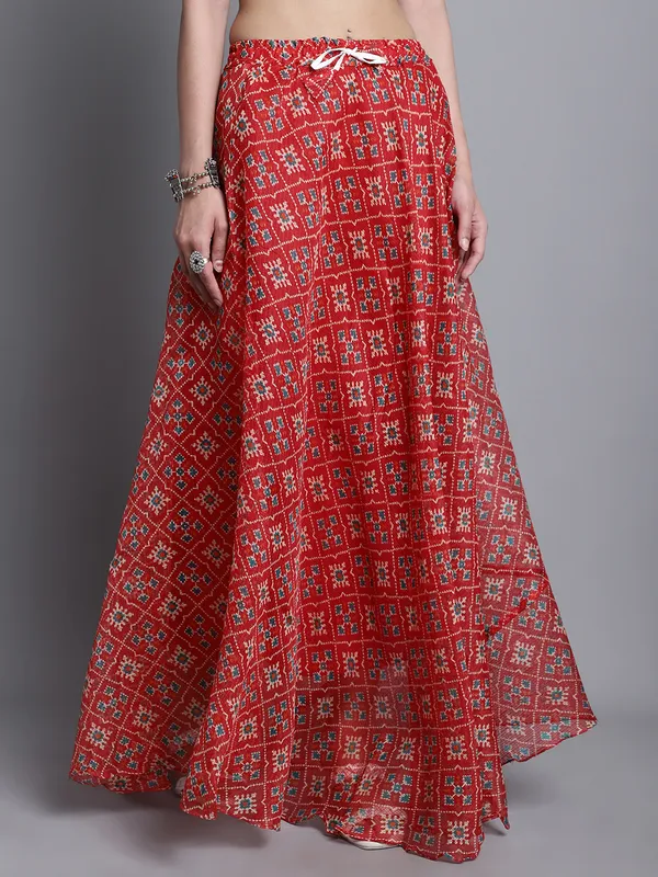 Red_Cotton_Kota_Doriya_Printed_Casual_Skirt_For_Women