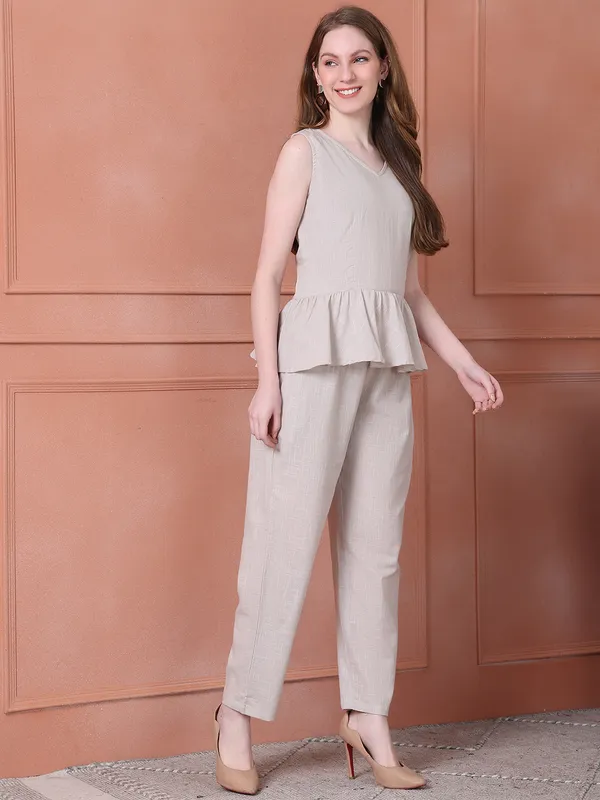 Beige_Cotton_Solid_Casual_Co-Ords_For_Women