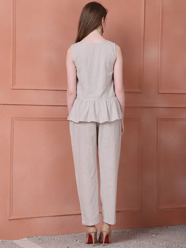 Beige_Cotton_Solid_Casual_Co-Ords_For_Women