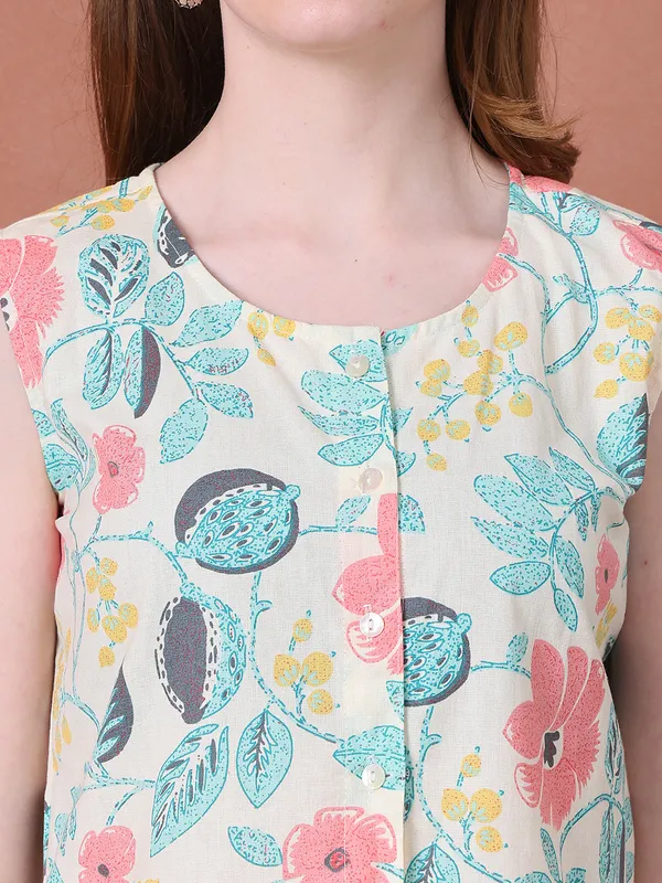 Cream_Cotton_Printed_Casual_Co-Ords_For_Women
