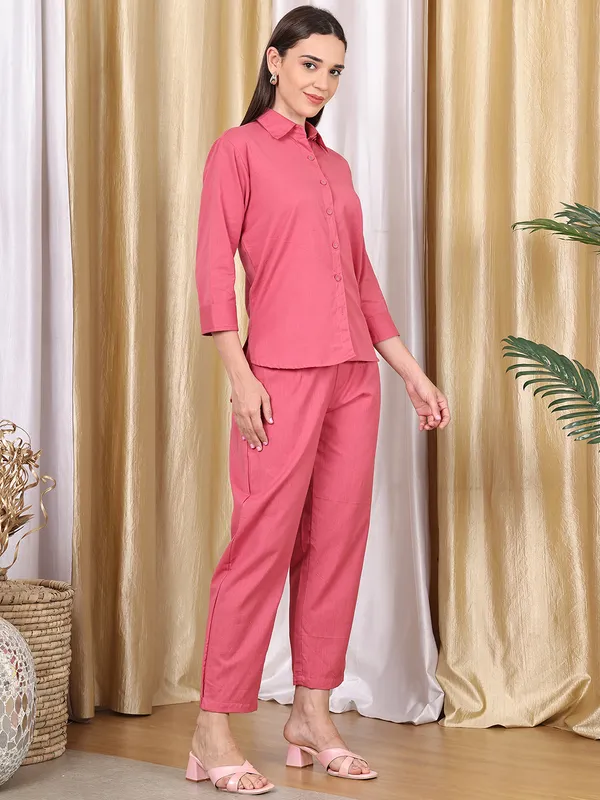 Pink_Cotton_Blend_Solid_Casual_Co-Ords_For_Women