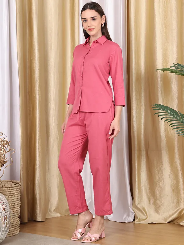 Pink_Cotton_Blend_Solid_Casual_Co-Ords_For_Women