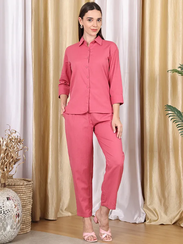 Pink_Cotton_Blend_Solid_Casual_Co-Ords_For_Women