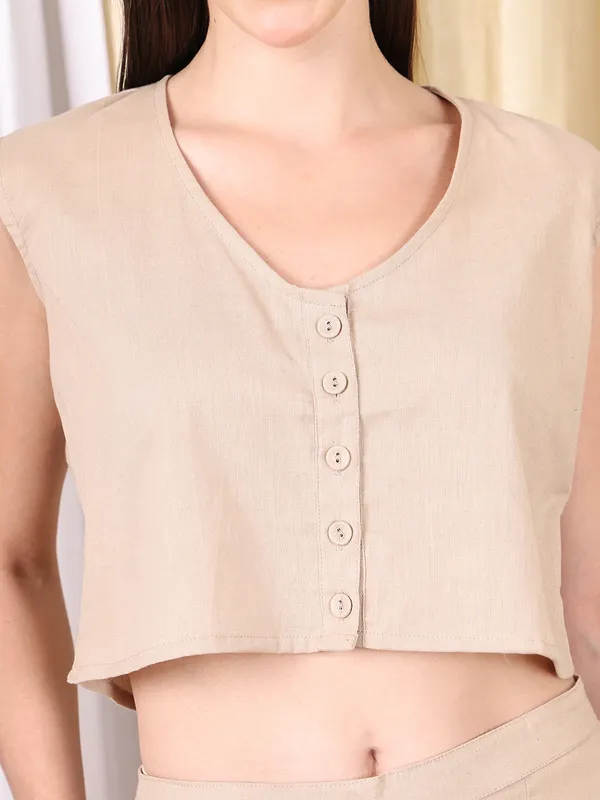 Beige_Cotton_Blend_Solid_Casual_Co-Ords_For_Women