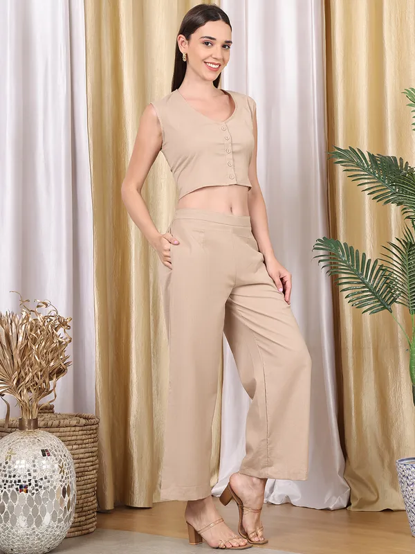 Beige_Cotton_Blend_Solid_Casual_Co-Ords_For_Women