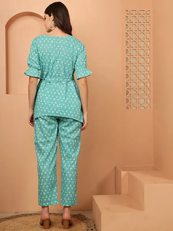Green_Cotton_Printed_Casual_Co-Ords_For_Women