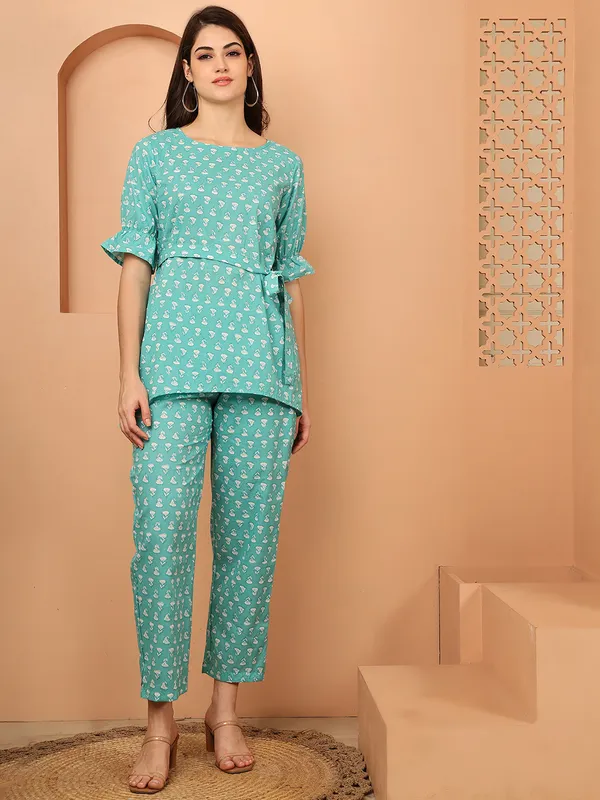 Green_Cotton_Printed_Casual_Co-Ords_For_Women