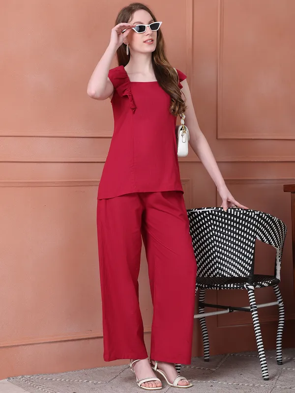 Maroon_Cotton_Solid_Casual_Co-Ords_For_Women