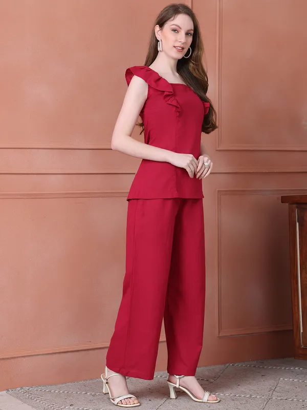 Maroon_Cotton_Solid_Casual_Co-Ords_For_Women