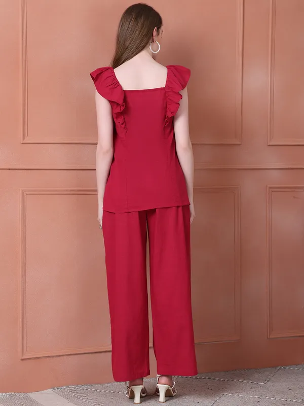 Maroon_Cotton_Solid_Casual_Co-Ords_For_Women