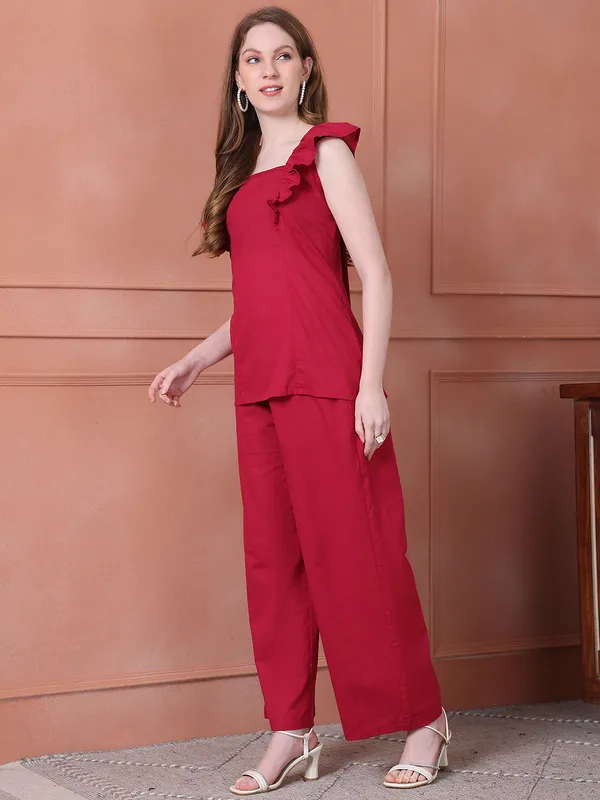 Maroon_Cotton_Solid_Casual_Co-Ords_For_Women