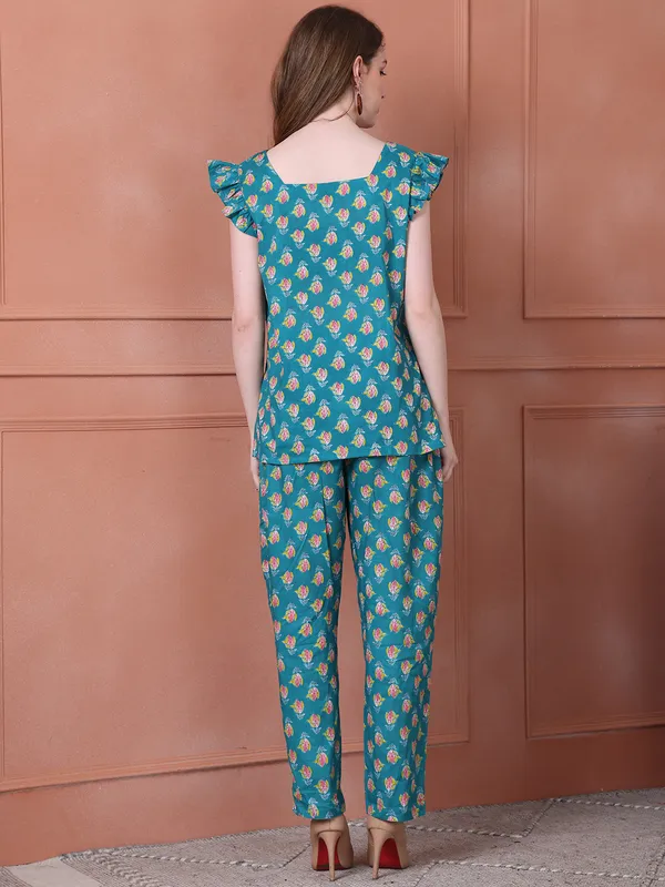 Teal_Cotton_Printed_Casual_Co-Ords_For_Women
