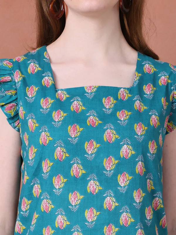 Teal_Cotton_Printed_Casual_Co-Ords_For_Women