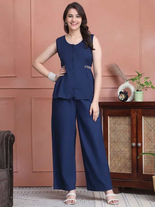 Navy_Blue_Cotton_Solid_Casual_Co-Ords_For_Women