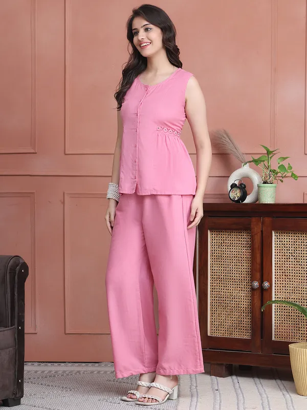 Pink_Cotton_Solid_Casual_Co-Ords_For_Women