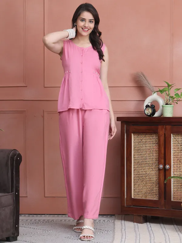 Pink_Cotton_Solid_Casual_Co-Ords_For_Women