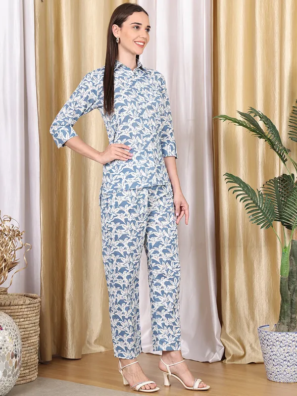Blue_Cotton_Printed_Casual_Co-Ords_For_Women