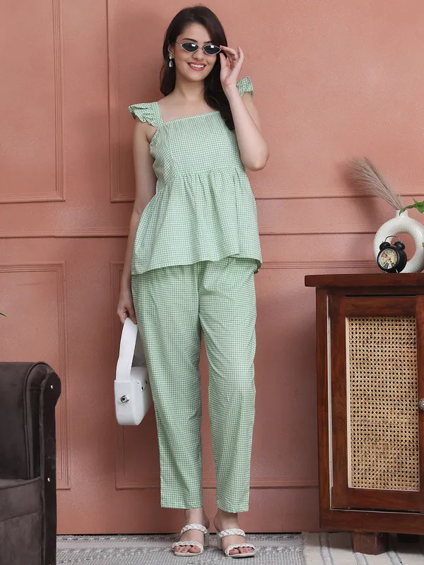 Green_Cotton_Checked_Casual_Co-Ords_For_Women