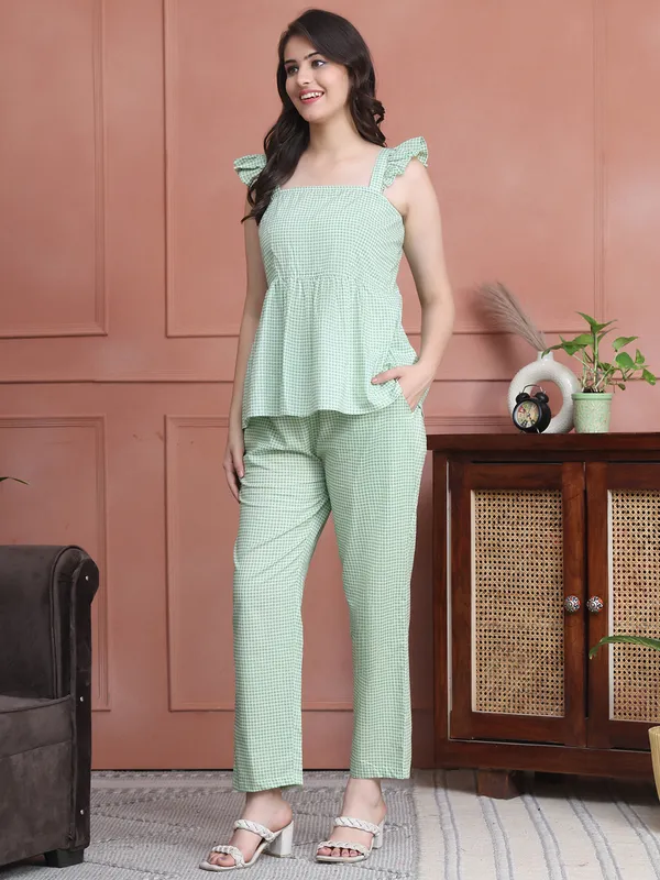 Green_Cotton_Checked_Casual_Co-Ords_For_Women