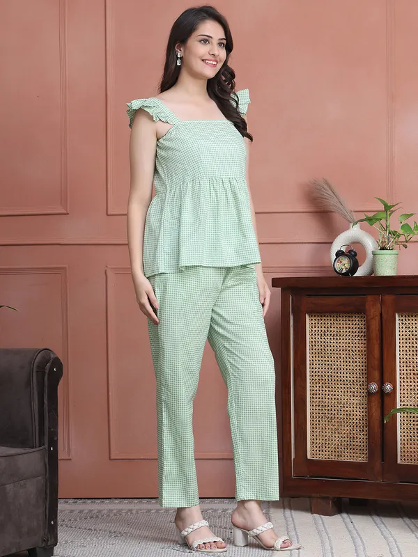 Green_Cotton_Checked_Casual_Co-Ords_For_Women