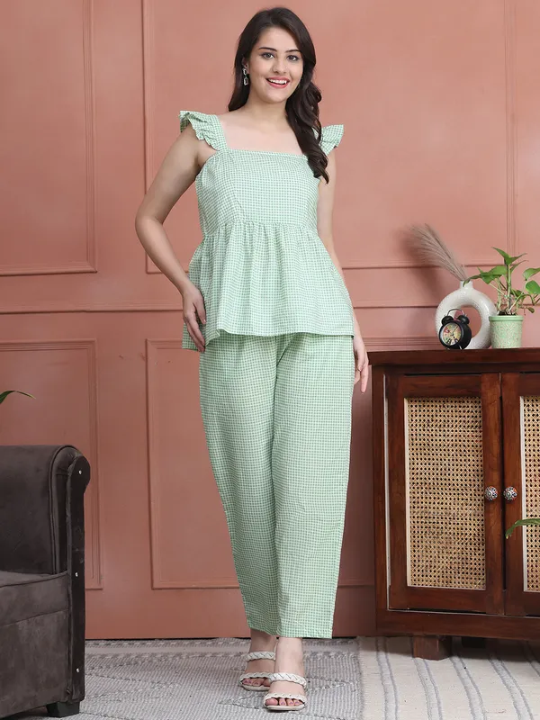 Green_Cotton_Checked_Casual_Co-Ords_For_Women