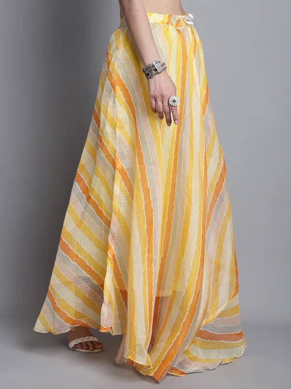 Yellow_Cotton_Kota_Doriya_Printed_Casual_Skirt_For_Women