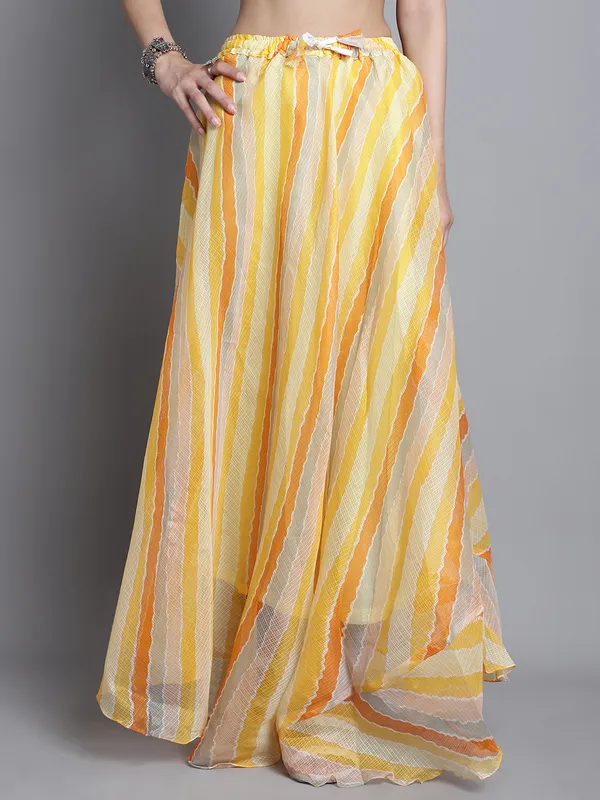 Yellow_Cotton_Kota_Doriya_Printed_Casual_Skirt_For_Women