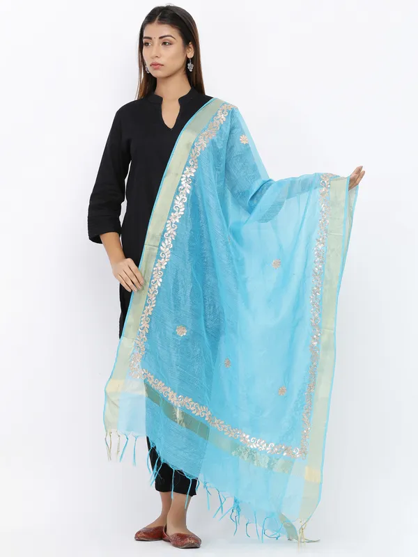 Blue_Chanderi_Cotton_Gota_Patti_Work_Dupatta