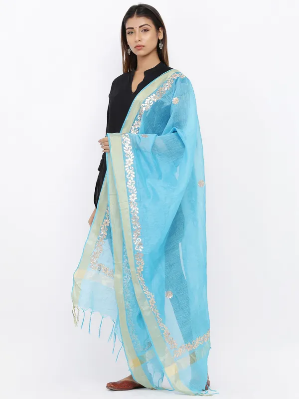 Blue_Chanderi_Cotton_Gota_Patti_Work_Dupatta