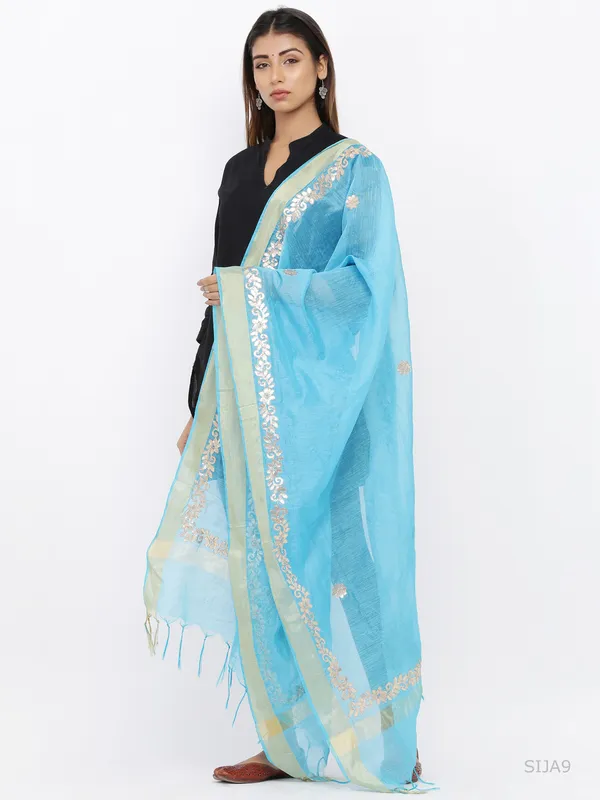 Blue_Chanderi_Cotton_Gota_Patti_Work_Dupatta