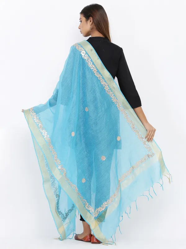 Blue_Chanderi_Cotton_Gota_Patti_Work_Dupatta
