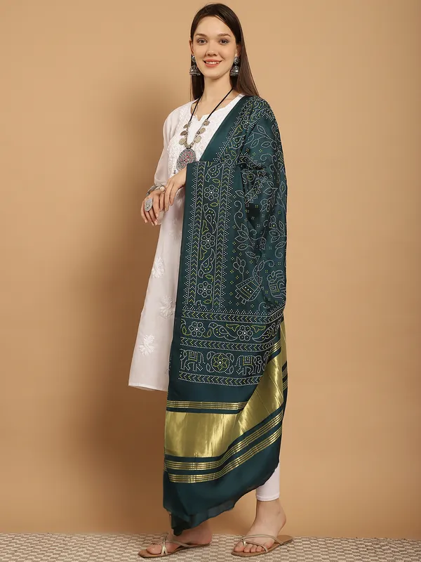 Teal_Muslin_Bandhej_Ethnic_Dupatta
