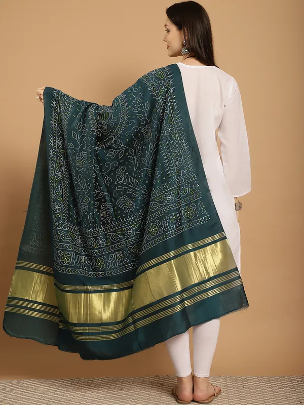 Teal_Muslin_Bandhej_Ethnic_Dupatta
