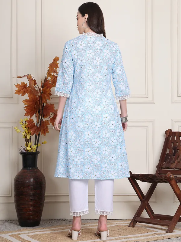 Turquoise_Blue_Cotton_Printed_Casual_Kurta_Sets_For_Women