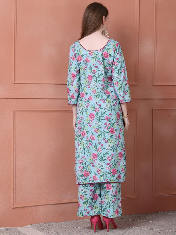 Turquoise_Blue_Cotton_Printed_Casual_Kurta_Sets_For_Women