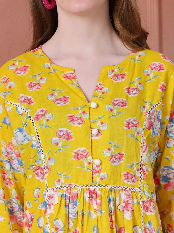Yellow_Cotton_Printed_Casual_Kurta_Sets_For_Women
