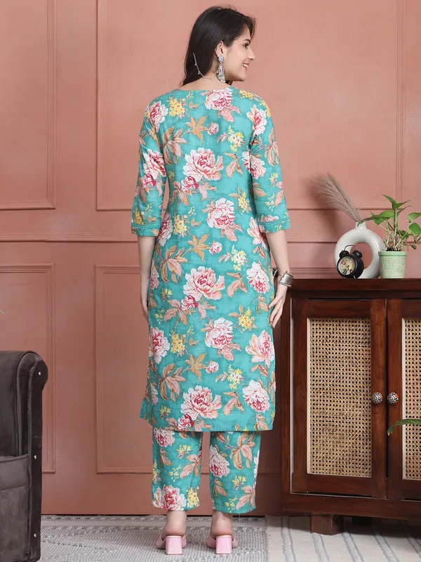 Green_Cotton_Printed_Casual_Kurta_Sets_For_Women