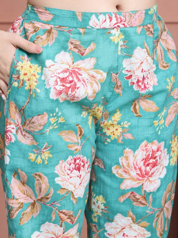 Green_Cotton_Printed_Casual_Kurta_Sets_For_Women
