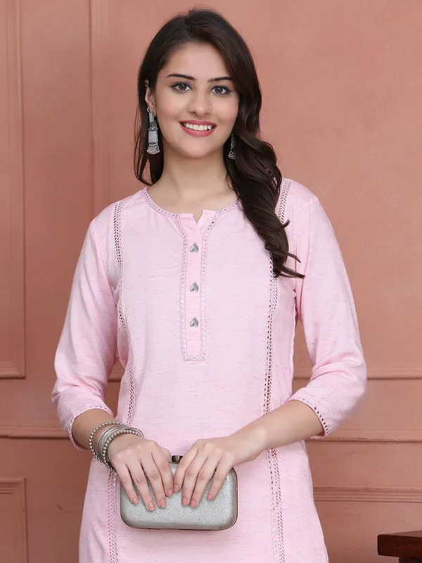 Pink_Cotton_Solid_Casual_Kurta_Sets_For_Women