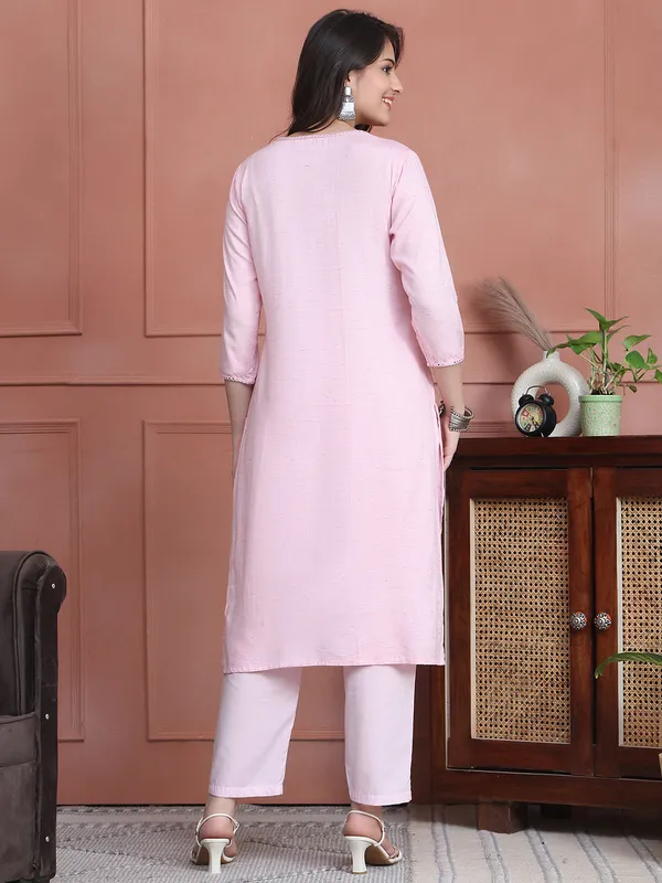 Pink_Cotton_Solid_Casual_Kurta_Sets_For_Women