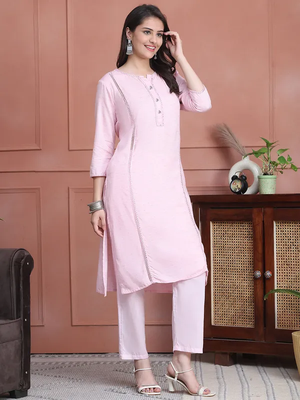 Pink_Cotton_Solid_Casual_Kurta_Sets_For_Women