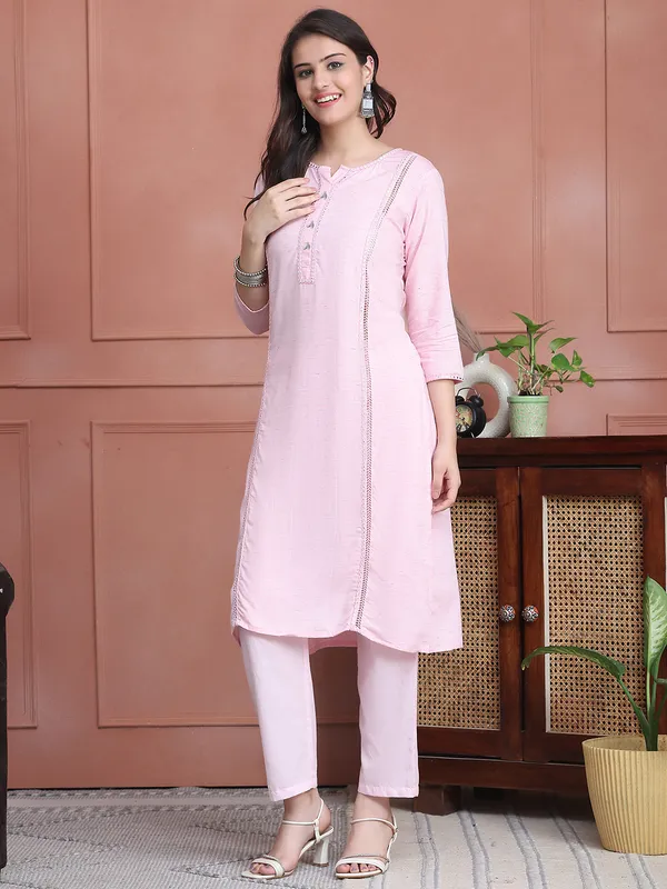 Pink_Cotton_Solid_Casual_Kurta_Sets_For_Women
