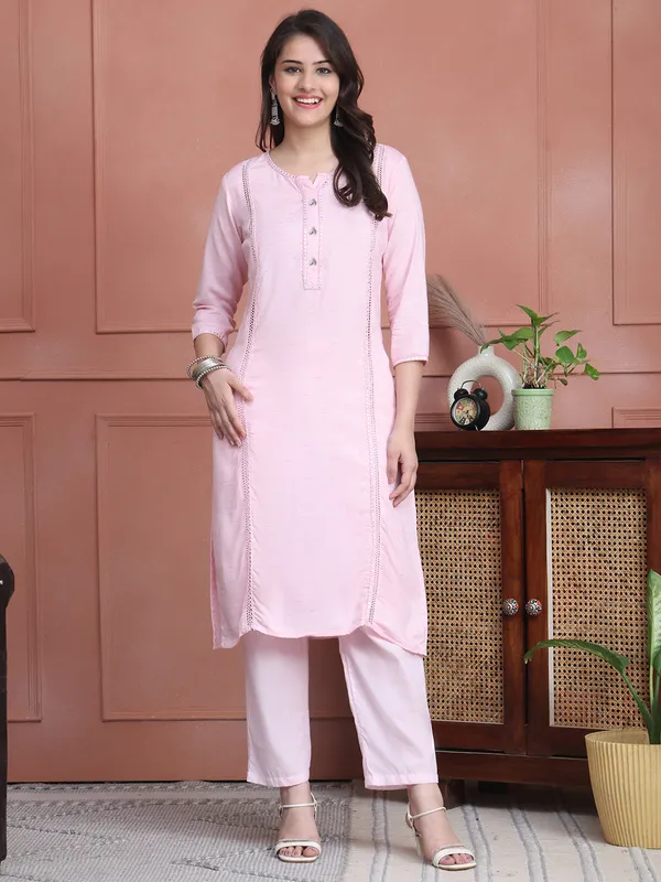 Pink_Cotton_Solid_Casual_Kurta_Sets_For_Women