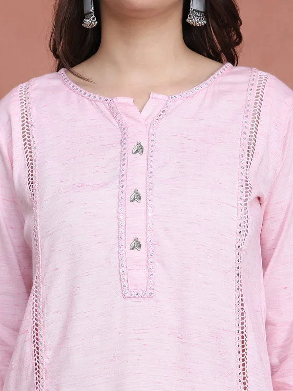 Pink_Cotton_Solid_Casual_Kurta_Sets_For_Women